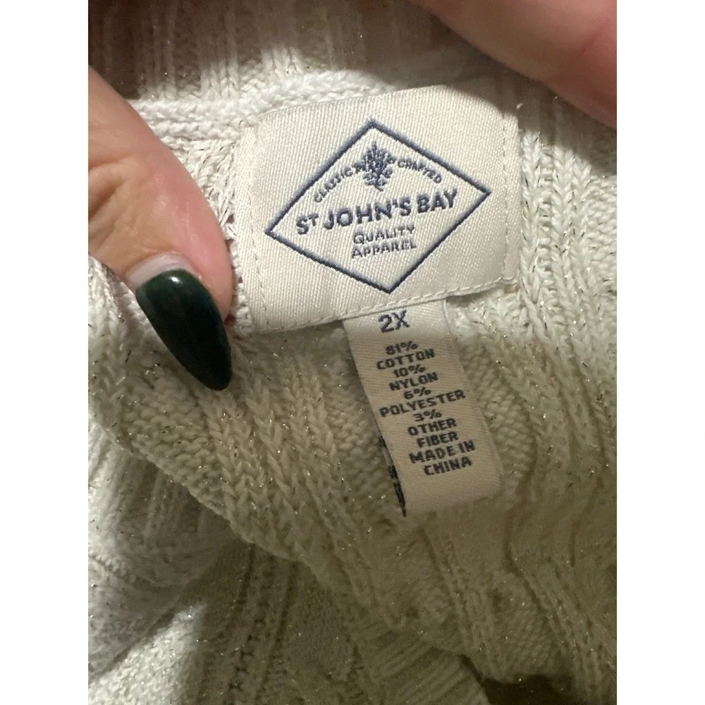 St. Johns Bay | Women's Cotton Blend Sparkle Cable Knit Ribbed VNeck Sweater, 2X